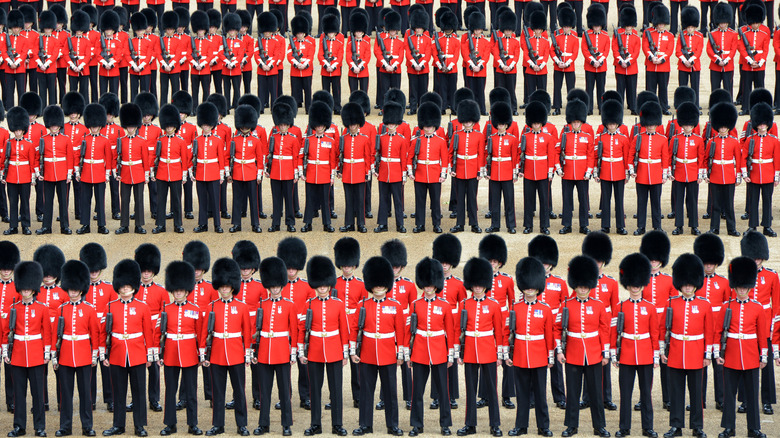 Grenadier guards assembled for Trooping the Colour