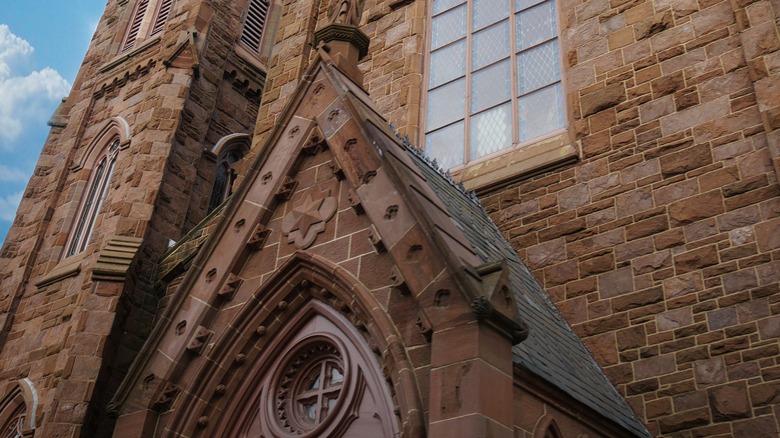 Camera looks up at St Mary's