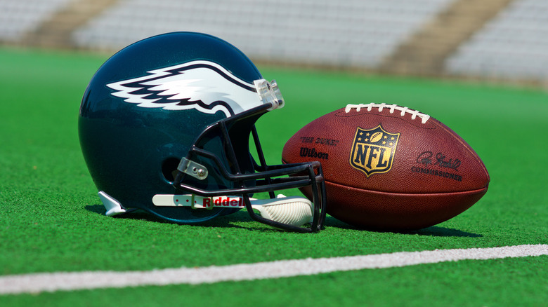 Eagles helmet and football