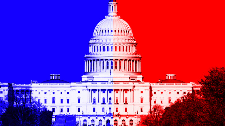 U.S. Capitol with red and blue tints 