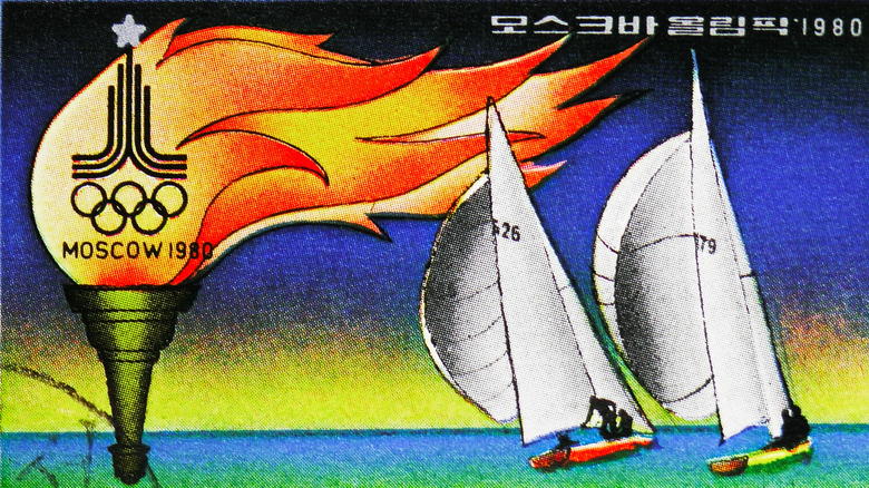 stamp with Moscow 1980 Olympics torch