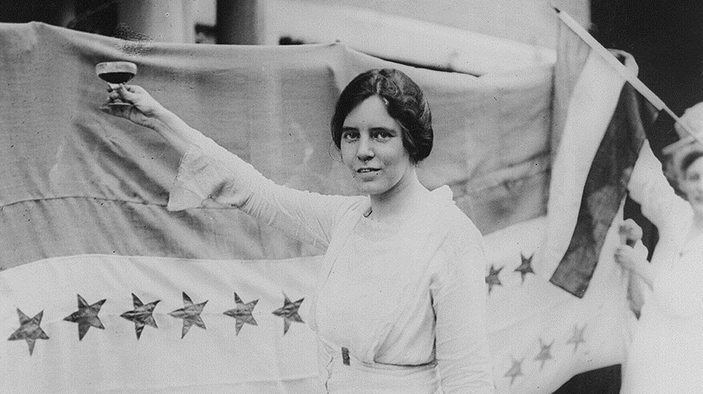 Alice Paul toasting (with grape juice) passage of the Nineteenth Amendment. August 26, 1920