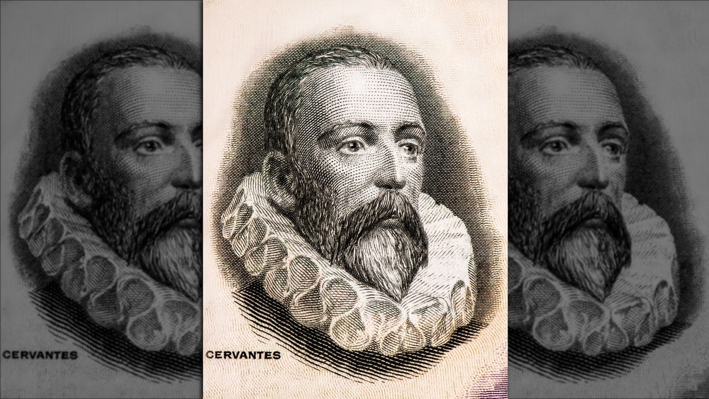 drawing of miguel de cervantes with big collar