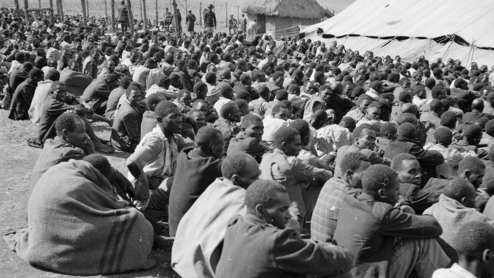 10th April 1953: Hundreds of Mau Mau prisoners being held in a compound in the uplands of Kenya.