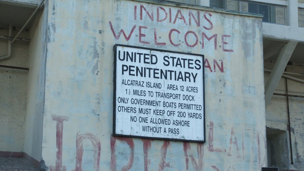 Sign at entrance at Alcatraz that reads 'Indians Welcome'
