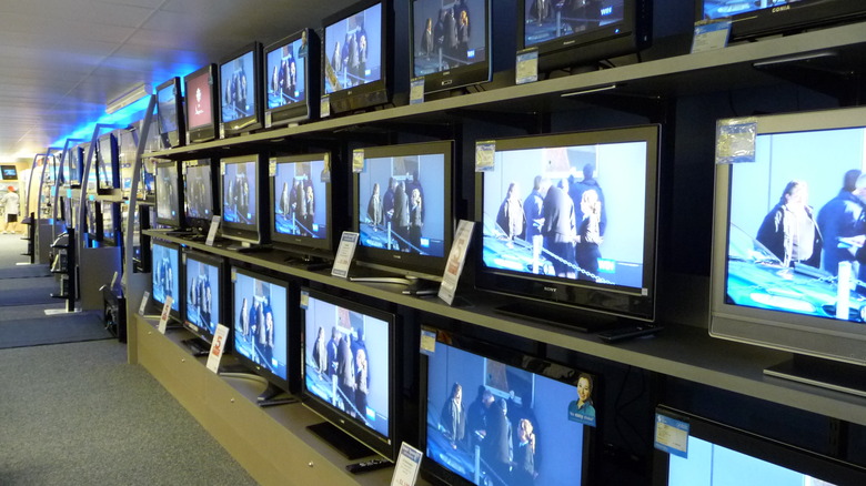 wall of televisions