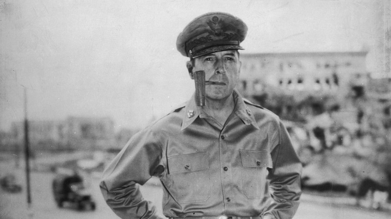 General MacArthur with corn cob pipe