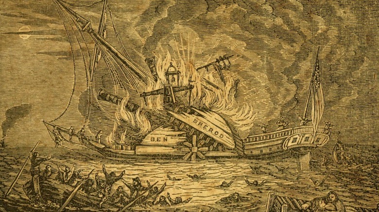 burning steamboat