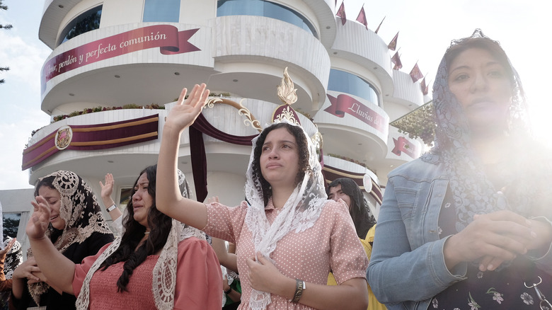 Women outside La Luz del Mundo megachurch