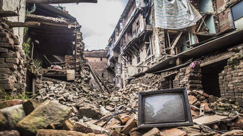 Collapsed building after earthquake