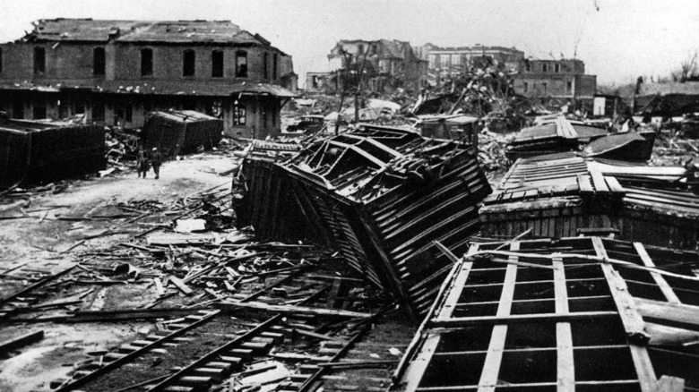 Demolished railroad cars in the Gainesville Midland Railway Yard