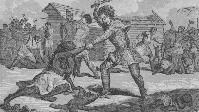 Engraving of massacre