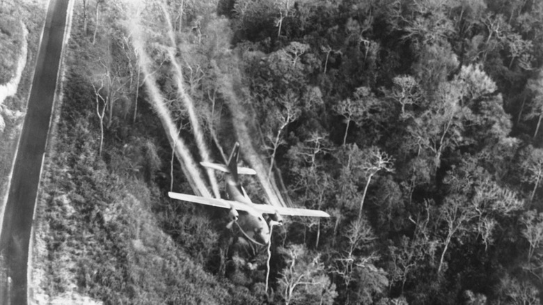 plane sprays Agent Orange over forest