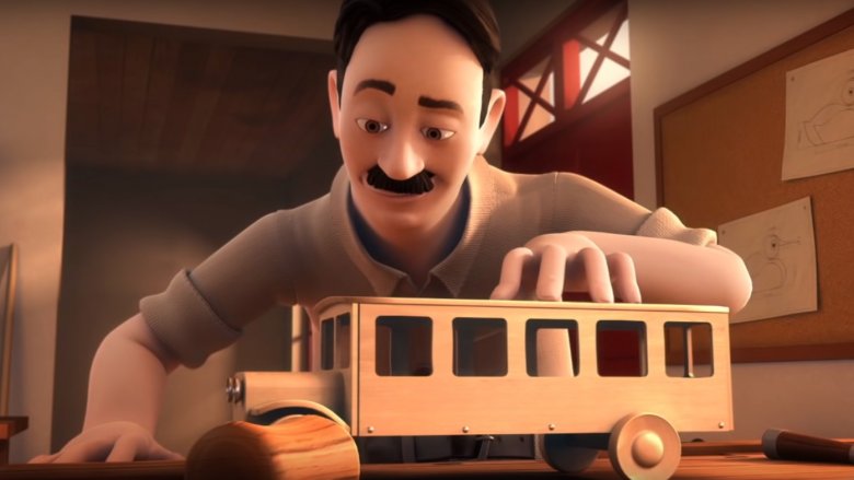 Ole with a wooden truck