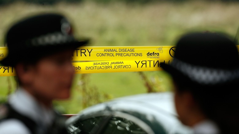 English police stand near caution tape
