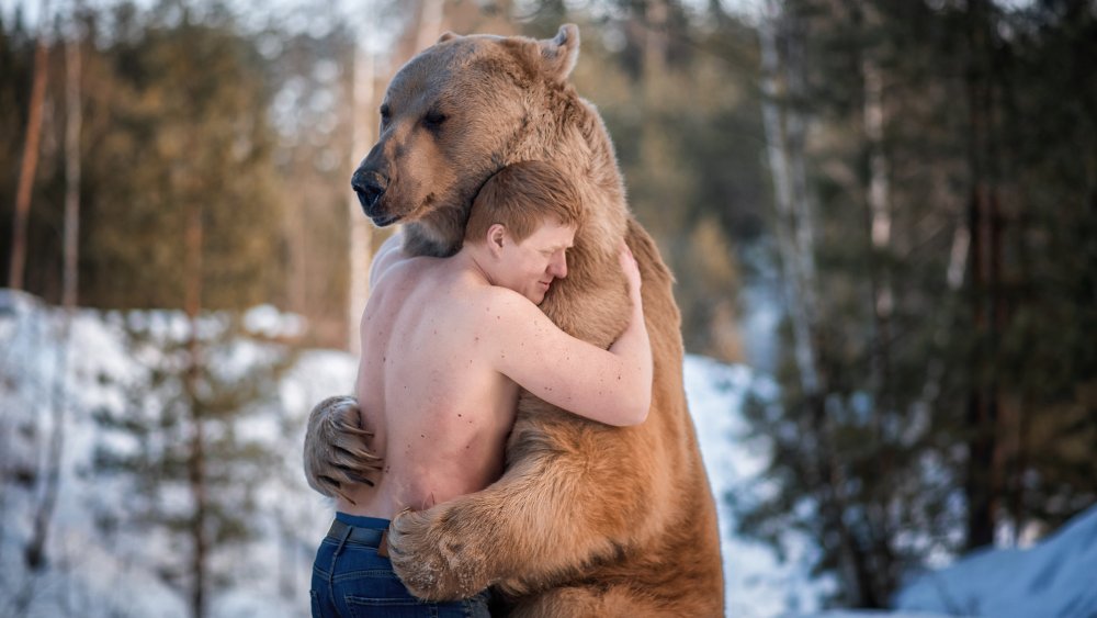 Man and bear hug