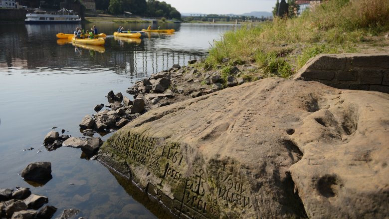 Hunger stone on the Elbe River