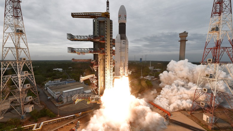 The launch of India's Chandrayaan-2 spacecraft.