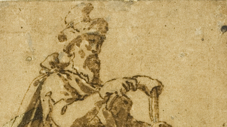 Samuel enthroned in ink drawing