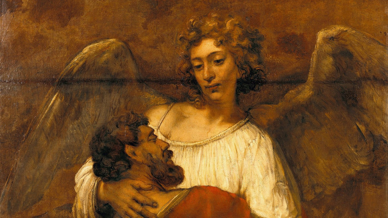 Jacob Wrestling with the Angel, painting by Rembrandt
