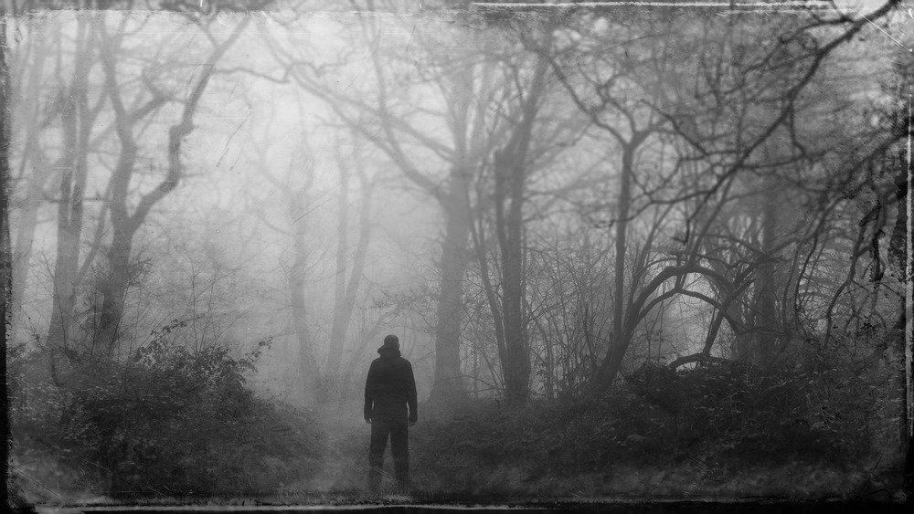 man in dark forest