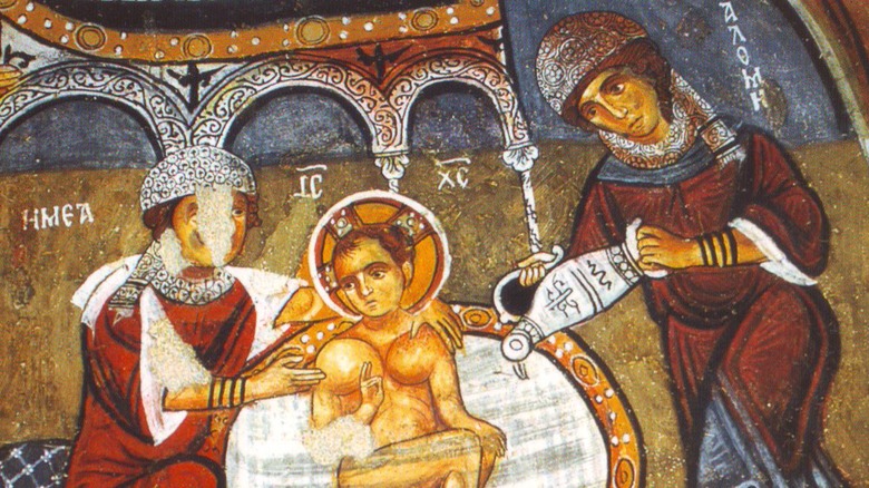 Salome and midwife bathe infant Jesus