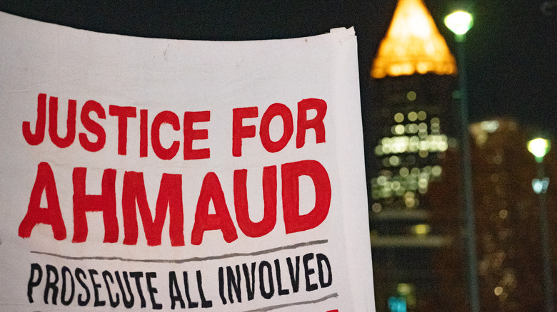 Sign demanding justice for Ahmaud