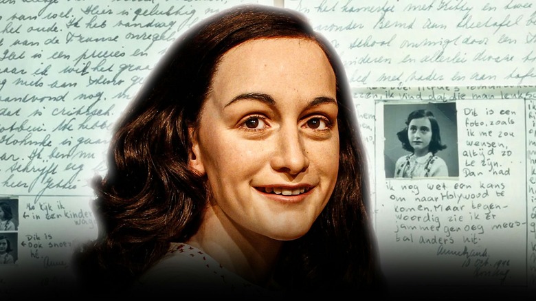 Anne Frank with her letter behind her