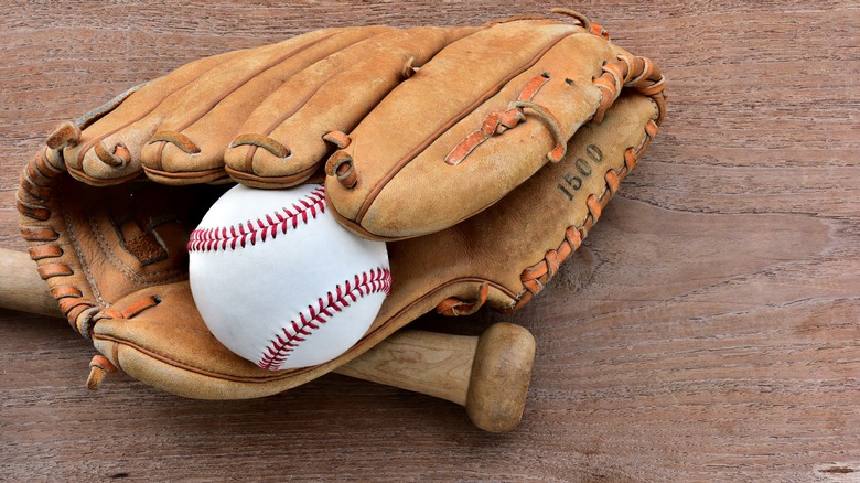 baseball glove and bat