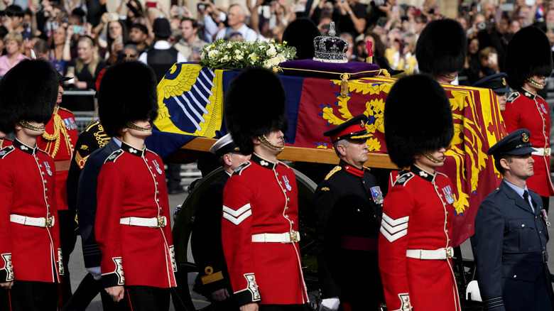Queen's coffin at in procession