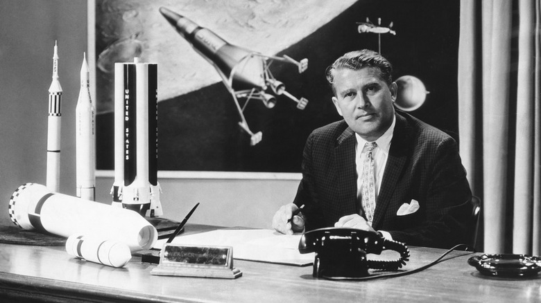 wernher von braun at his desk at nasa