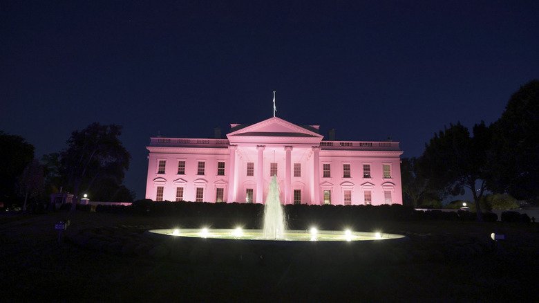 The White House lit up pink