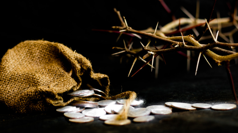 Thirty silver pieces and crown of thorns