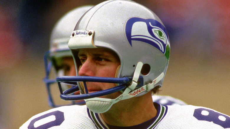 Steve Largent Seahawks uniform helmet