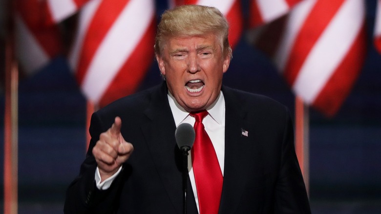 Donald Trump speaking and pointing