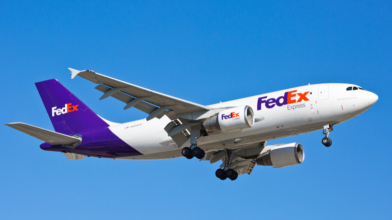 FedEx Plane facing right blue sky