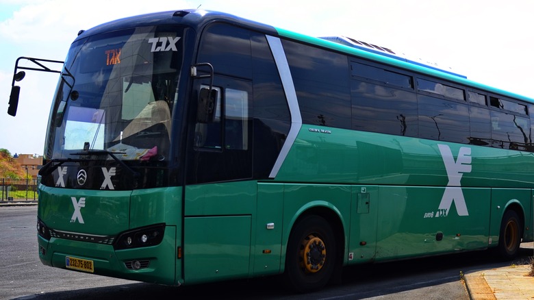 Israeli Egged green bus, viewed from left side