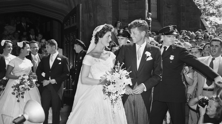 Jackie and John F. Kennedy at their wedding 