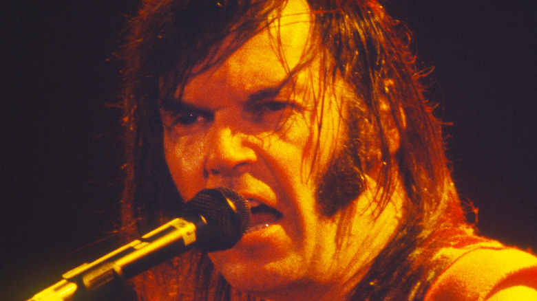 Neil Young singing into microphone
