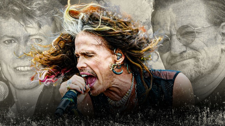 side by side photos of David Bowie, Steven Tyler, and Bono