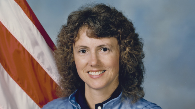 christa mcauliffe smiling flag