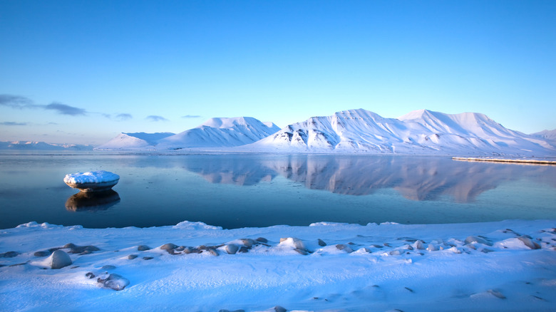 Arctic circle snow-covered landmass