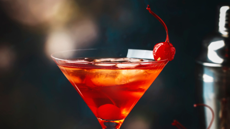 Manhattan cocktail with cherries