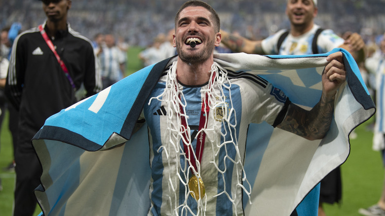 Argentine soccer player with flag