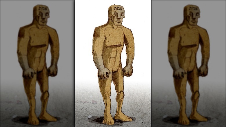 Illustration of a golem by Philippe Semeria. The Hebrew word for Truth, one of the names of God, is written on his forehead.