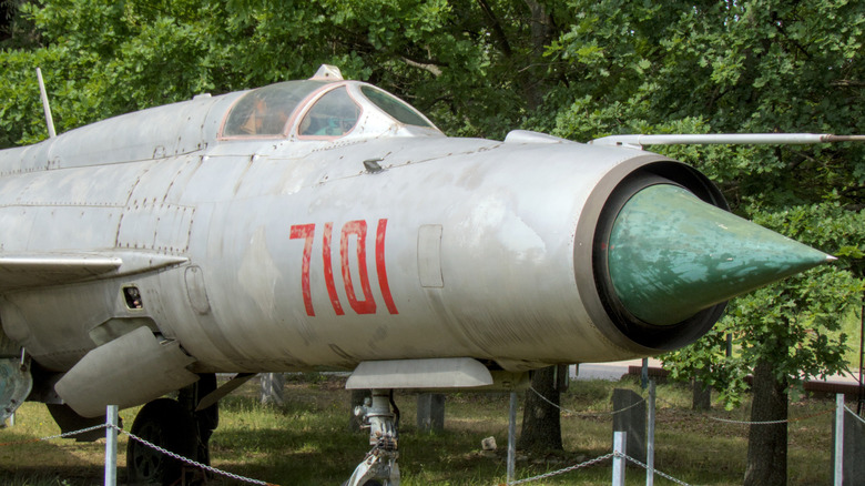 Soviet MiG-21 on display with green nosepiece