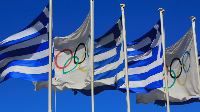 Greek and Olympic flags