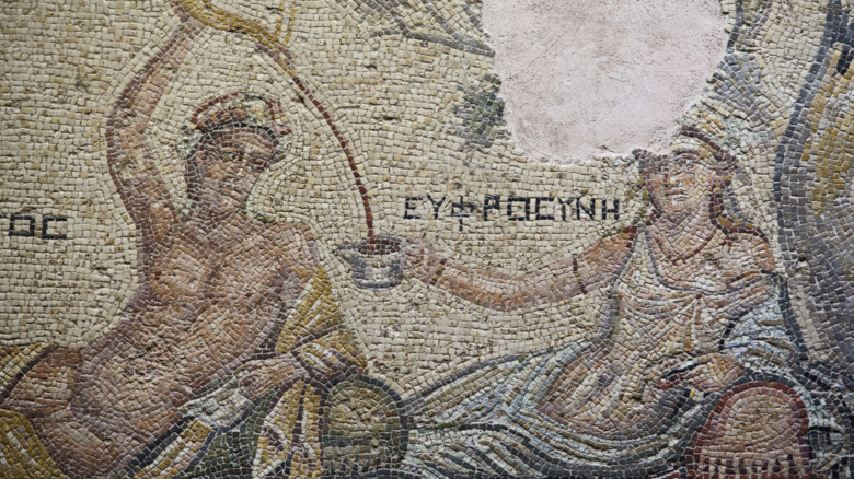 Roman dining mosaic showing wine pouring