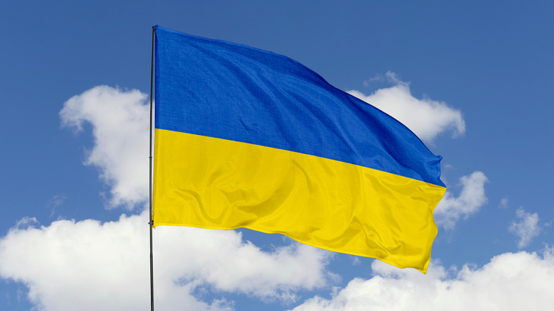 Ukrainian flag blue sky