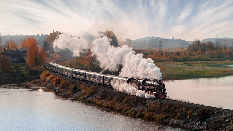 steam engine on rural backdrop
